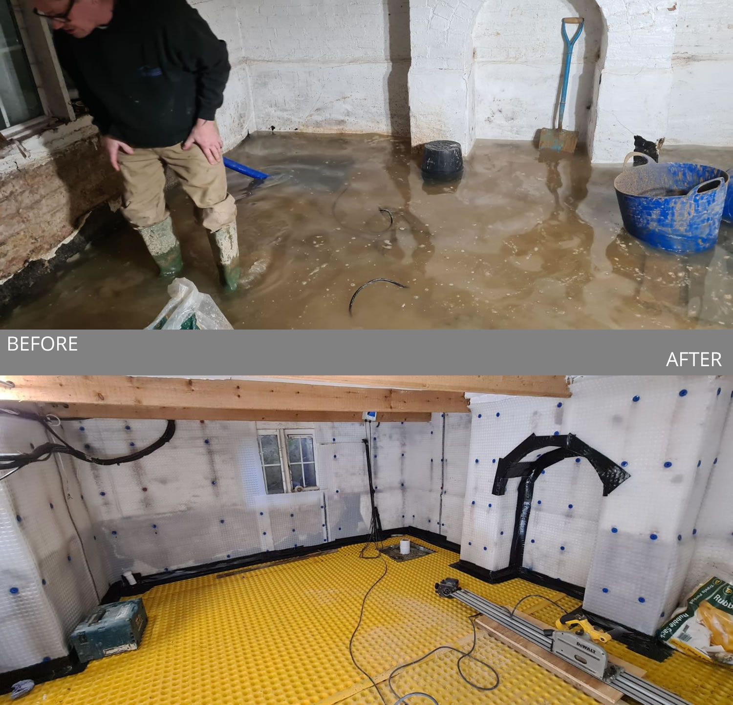 basement waterproofing - before and after